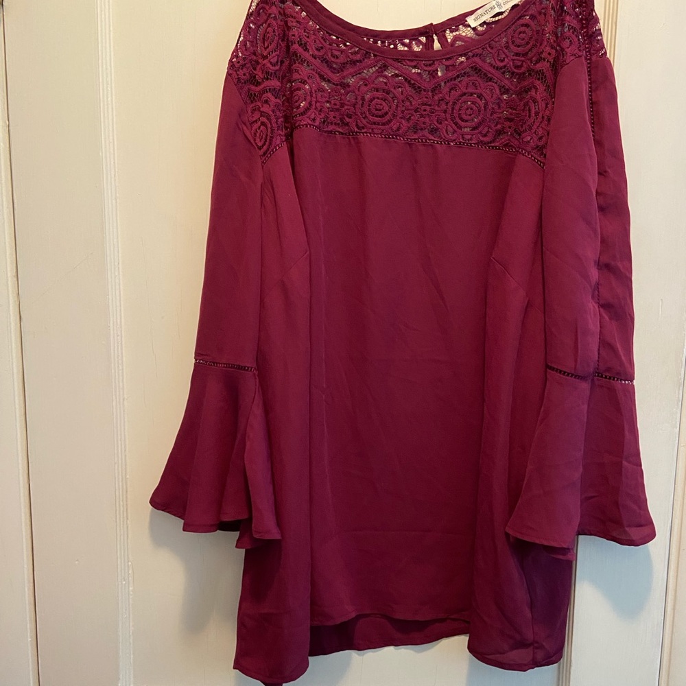 Signature Burgundy Bell Sleeve Shirt with Lace